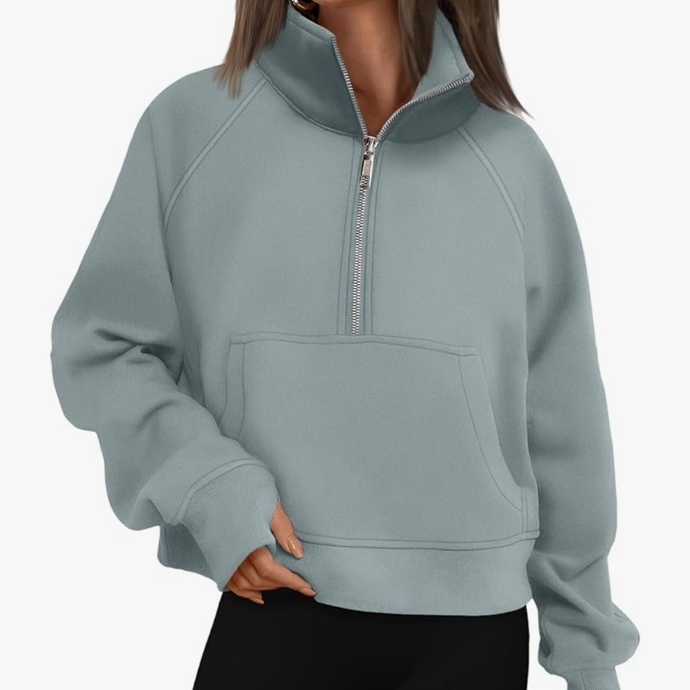 Women's High-Neck Zip-Up Sweatshirt - Light Green